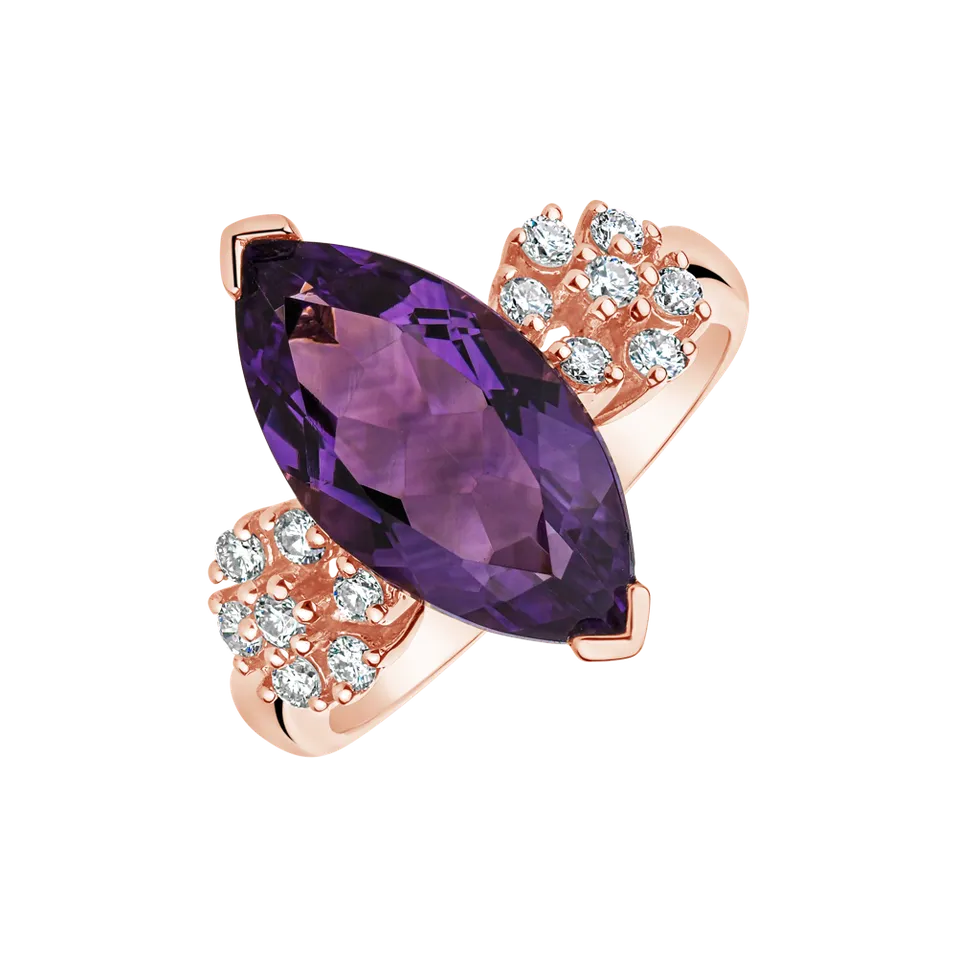 Prsteň s ametystom a diamantmi Bali