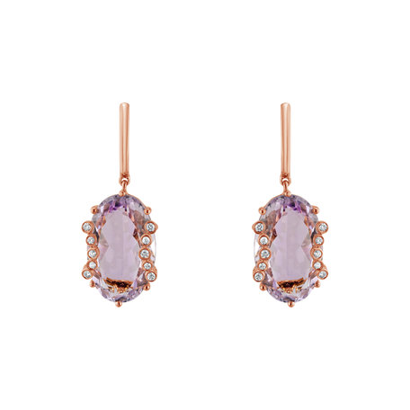 Náušnice s ametystom diamantmi Pink Mist