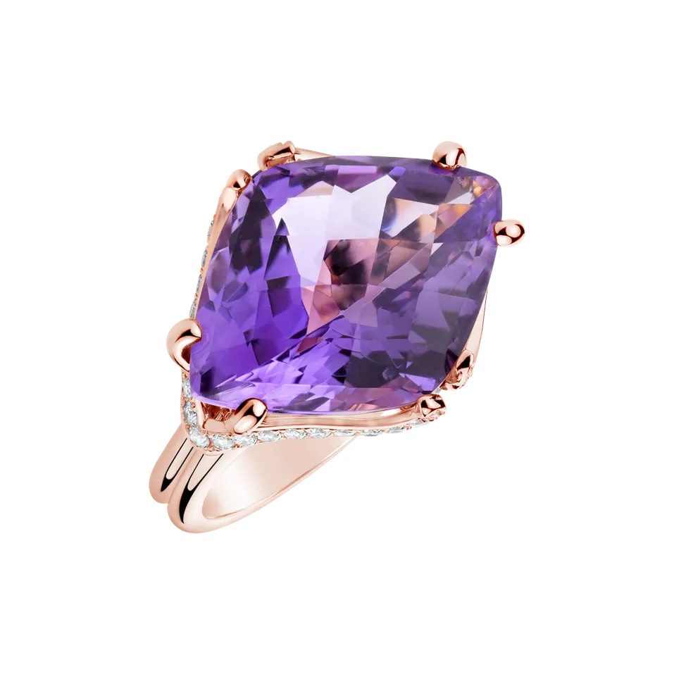 Prsteň s ametystom a diamantmi Aude