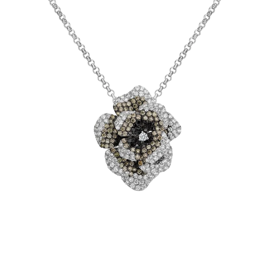 Přívěsok s bielymi, čiernymi a hnedými diamantmi Mystery Rose