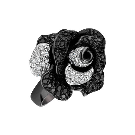 Prsteň s čiernymi a bielymi diamantmi Antique Rose