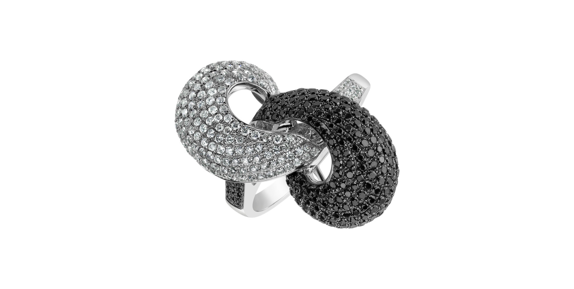 Prsteň s čiernymi a bielymi diamantmi Dragon Kiss