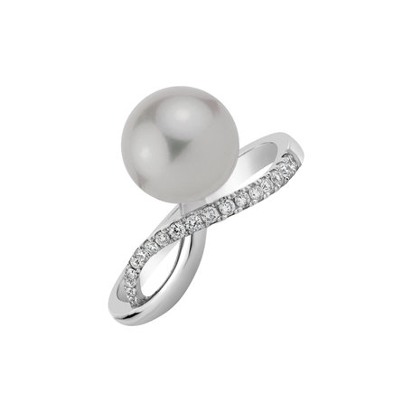 Prsteň s perlou a diamantmi Ocean Wave