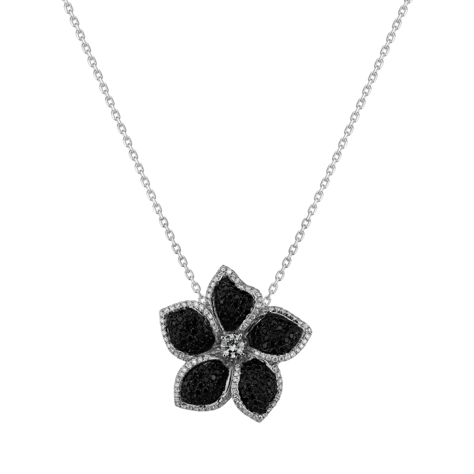 Přívěsok s bielymi a čiernymi diamantmi Night Flower