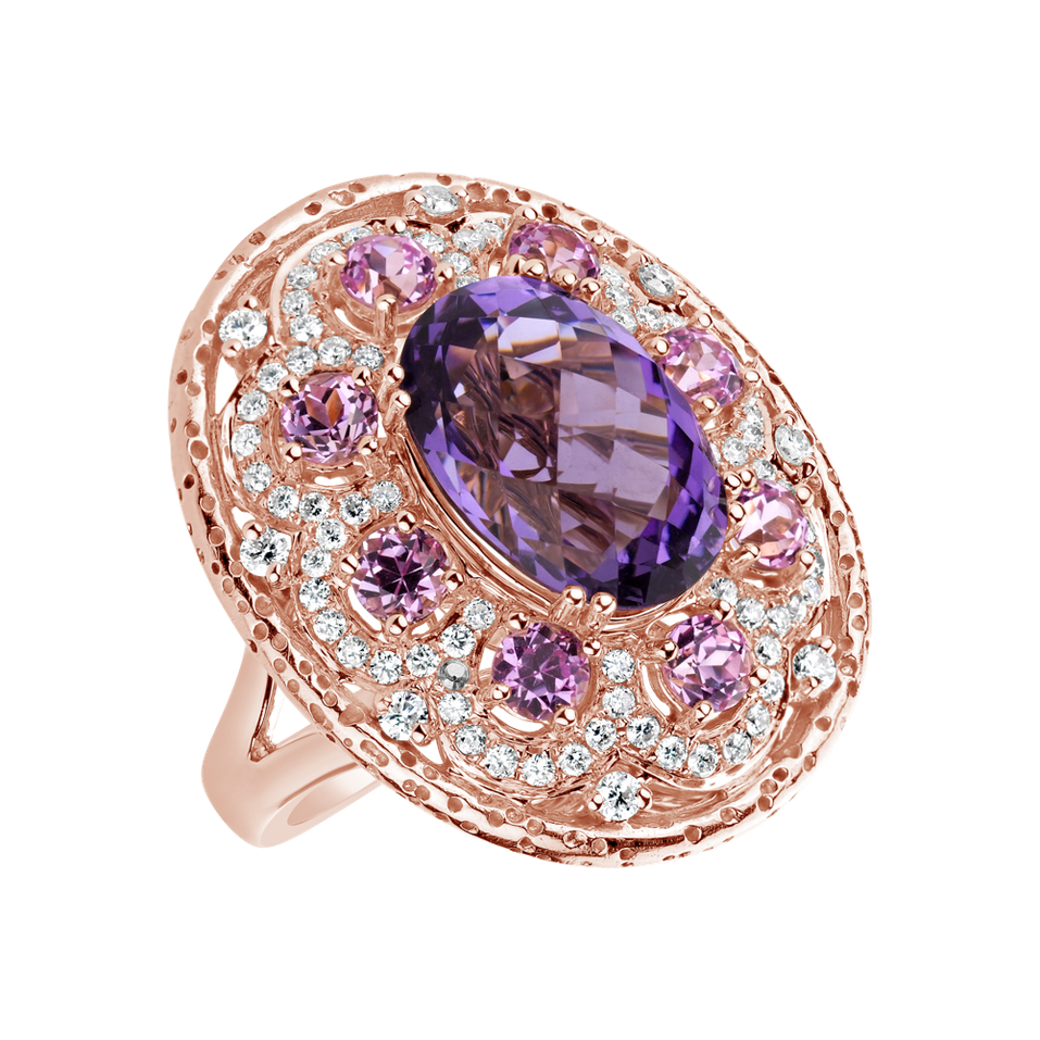 Prsteň s ametystom, diamantmi a zafírmi Romantic Poem