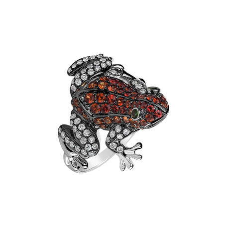 Prsteň s diamantmi, rubínmi a granátmi Miracle Frog