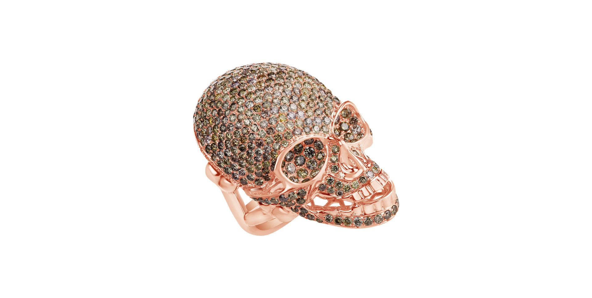 Prsteň s bielymi a hnedými diamantmi Diamond Skull
