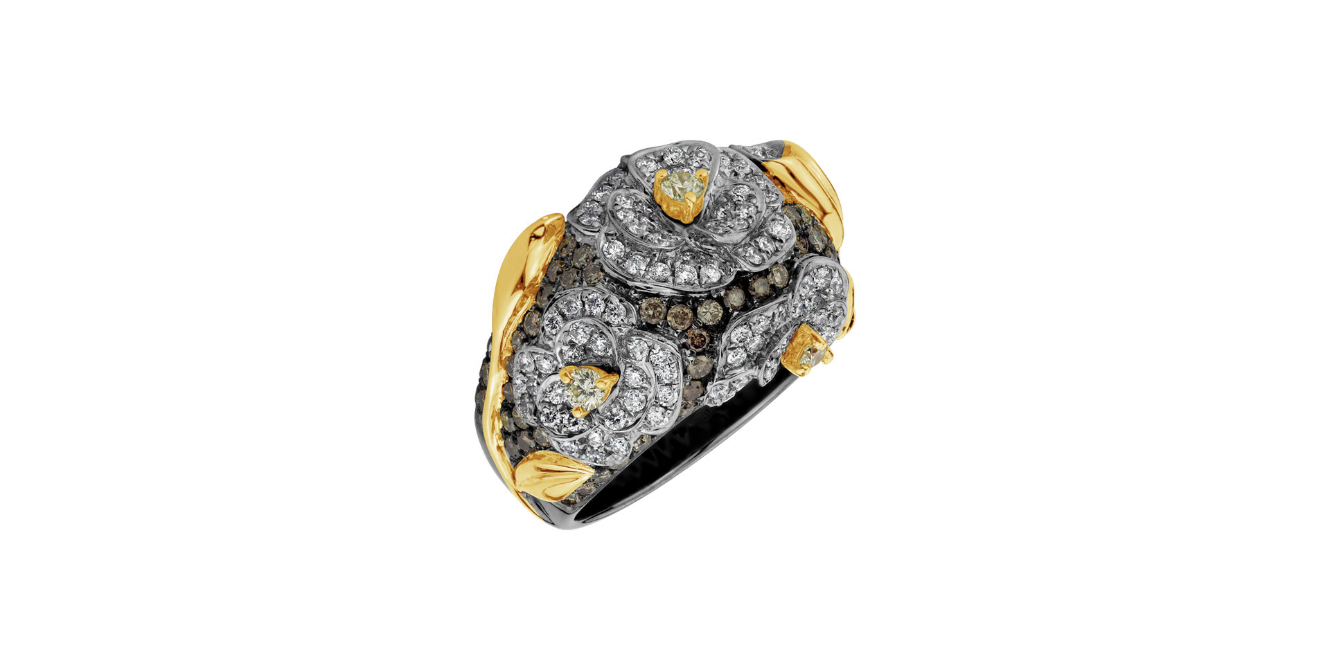 Prsteň s bielymi a hnedými diamantmi Black Jade Rose