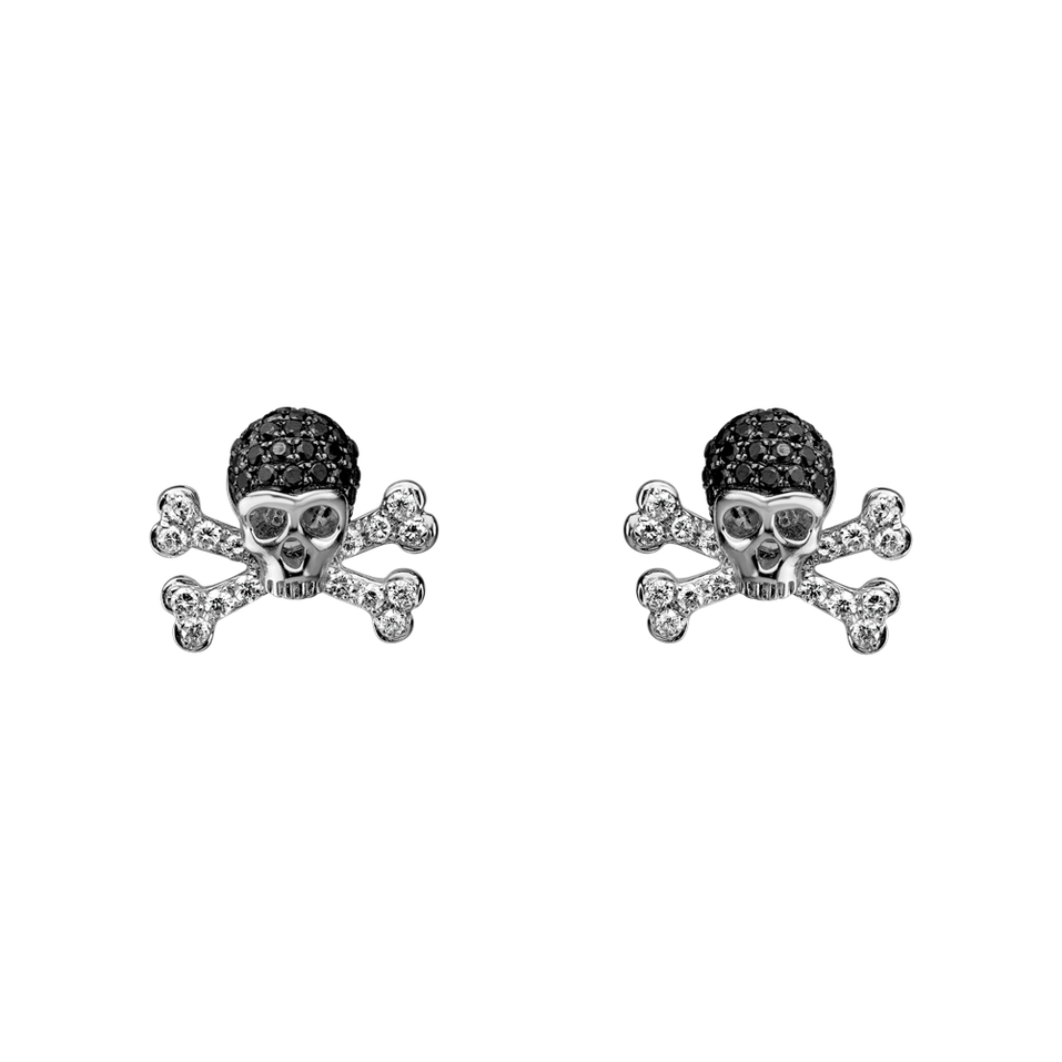 Náušnice s bielymi a čiernymi diamantmi Luxury Skull