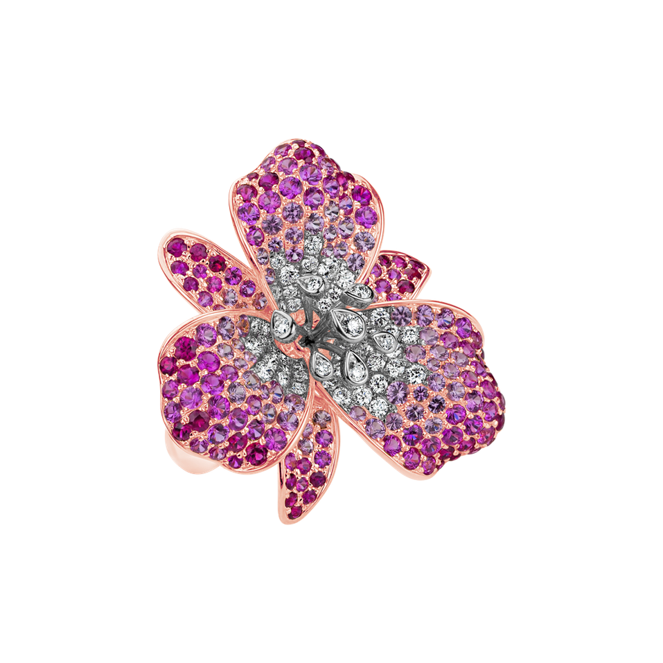 Prsteň s diamantmi, rubínmi a zafírmi Queen of Orchid