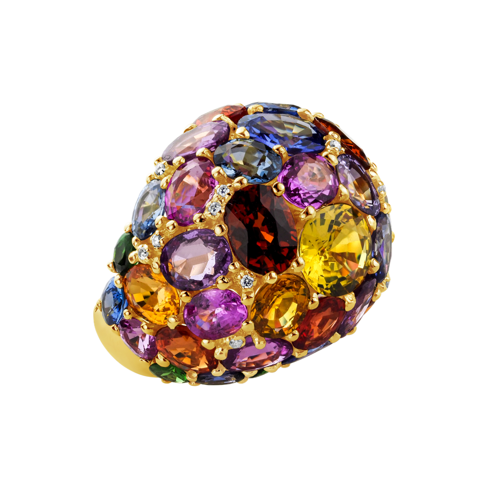 Prsteň s diamantmi, zafírmi a tanzanitmi Cheyenne