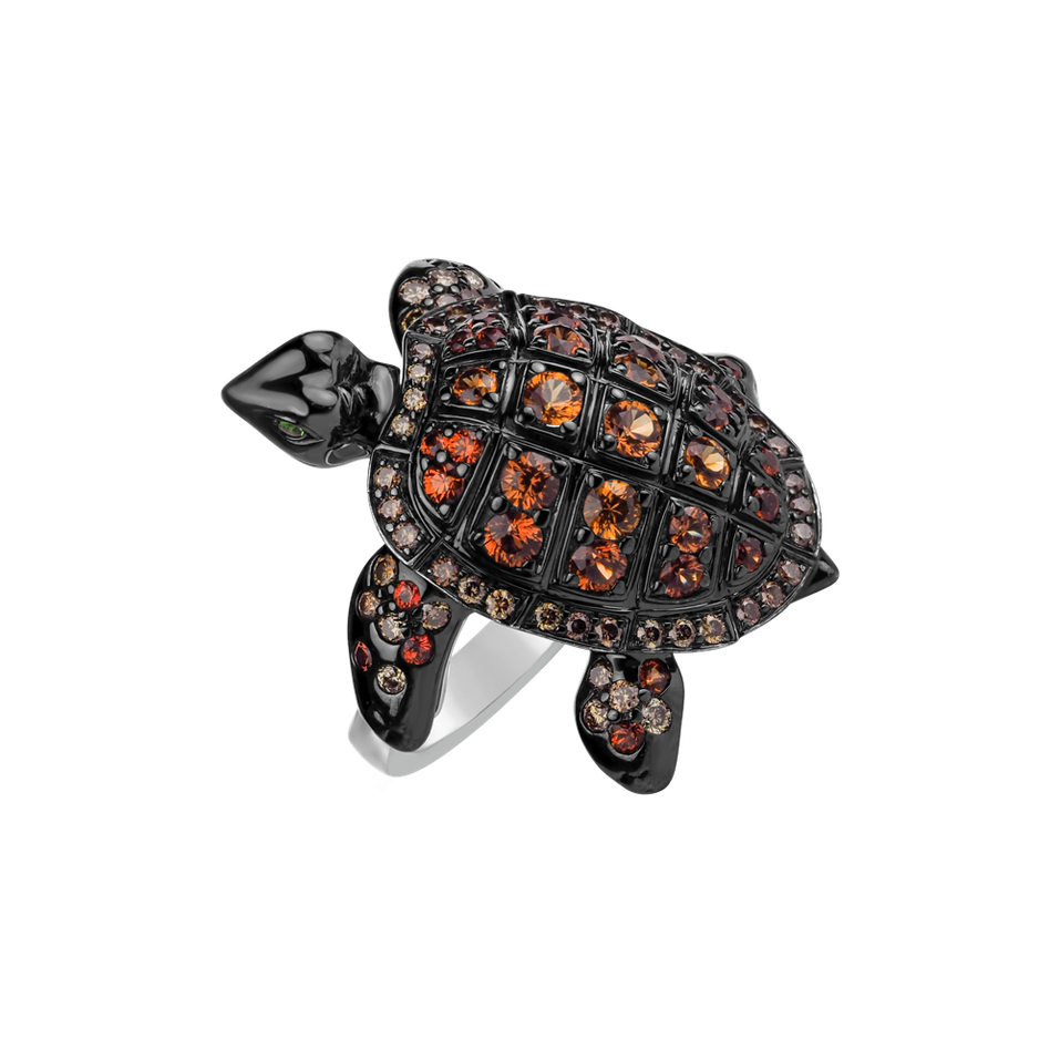 Prsteň s hnedými diamantmi, zafírmi a granátmi Exotic Turtle