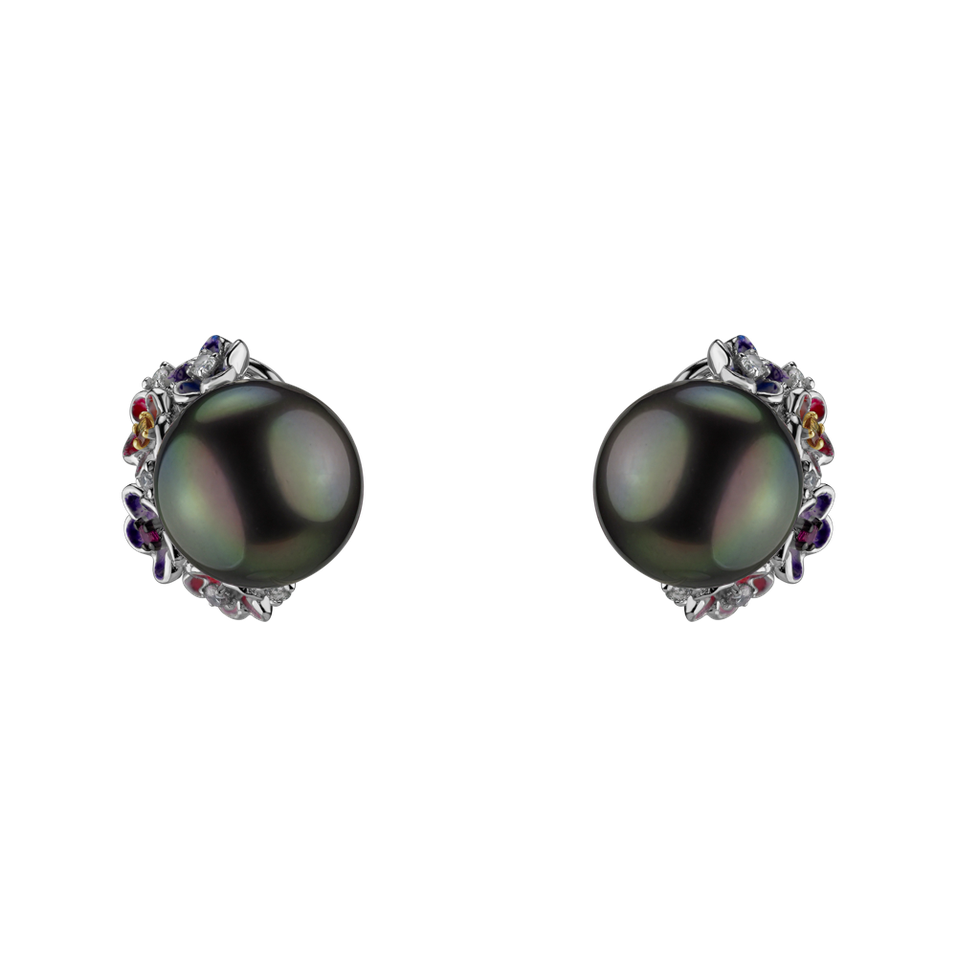 Náušnice s perlou, diamantmi, rubínmi a zafírmi Gremoria