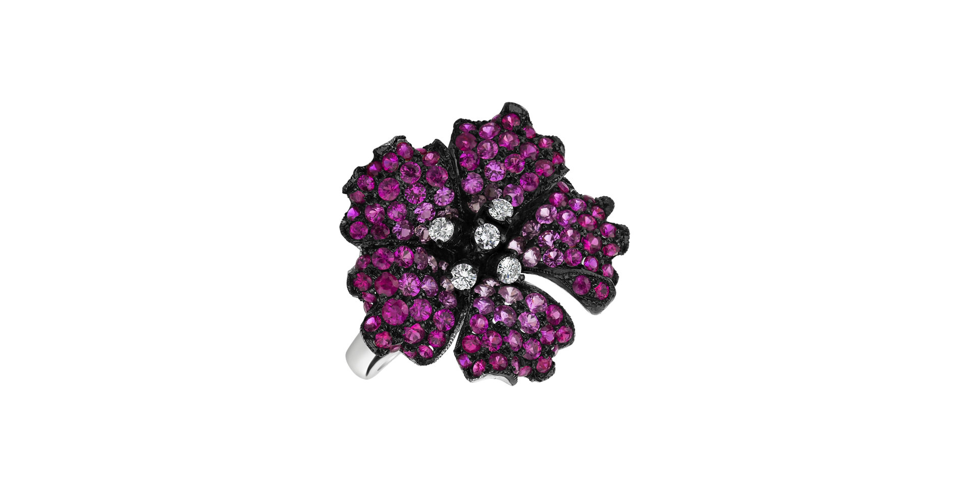 Prsteň s diamantmi s diamantmi, zafírmi a rubínmi Cara