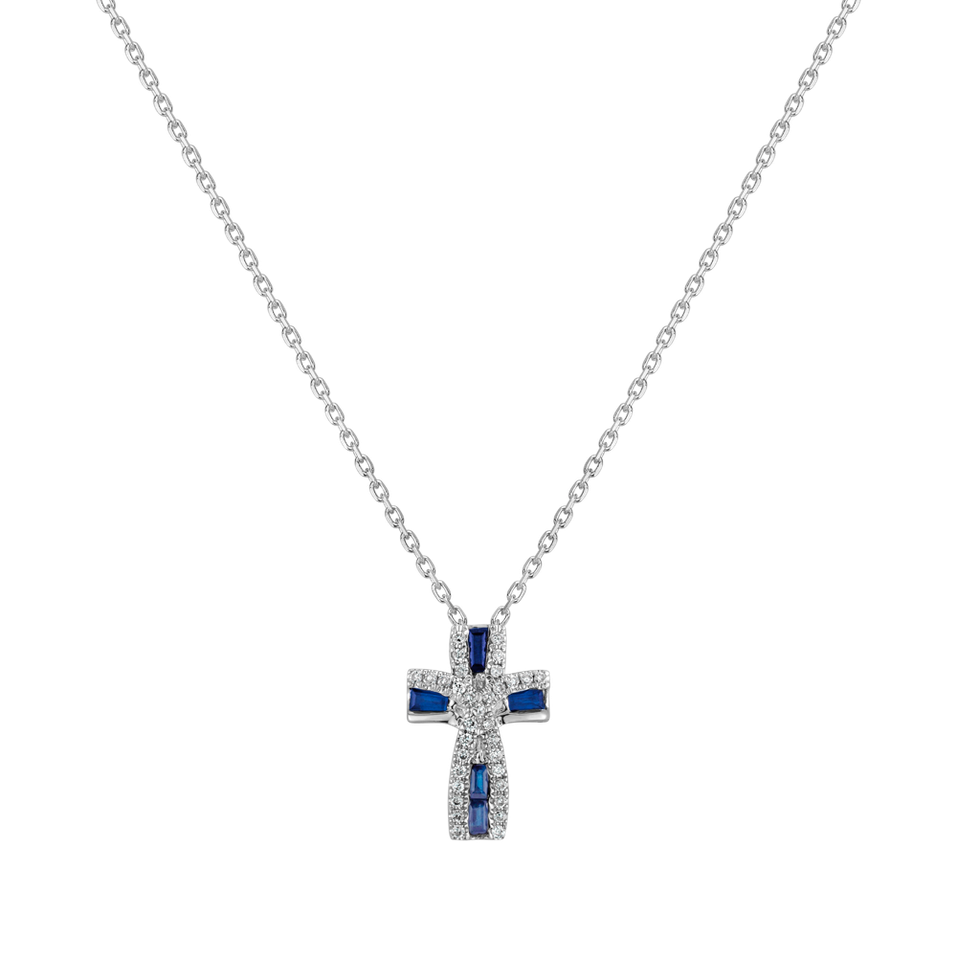 Přívěsok s diamantmi a zafírmi Divine Cross