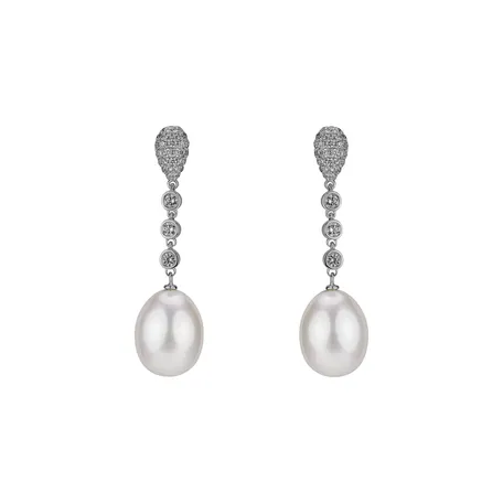 Náušnice s perlou a diamantmi Pearly Elegance