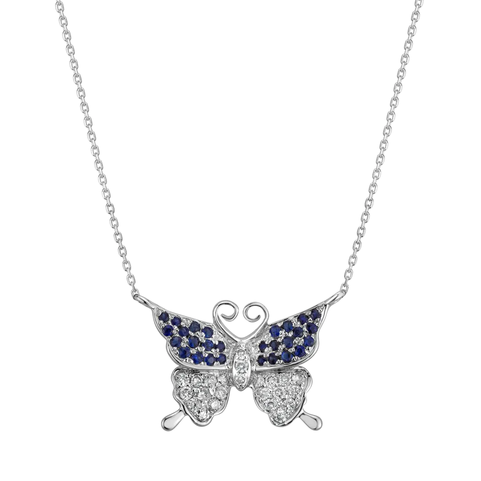 Náhrdelník s diamantmi a zafírmi Monogram Butterfly