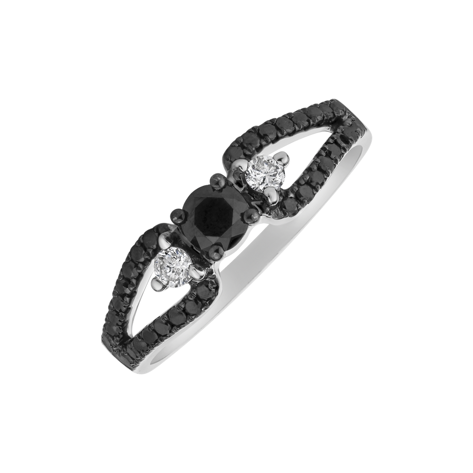 Prsteň s bielymi a čiernymi diamantmi Darkness Devotion