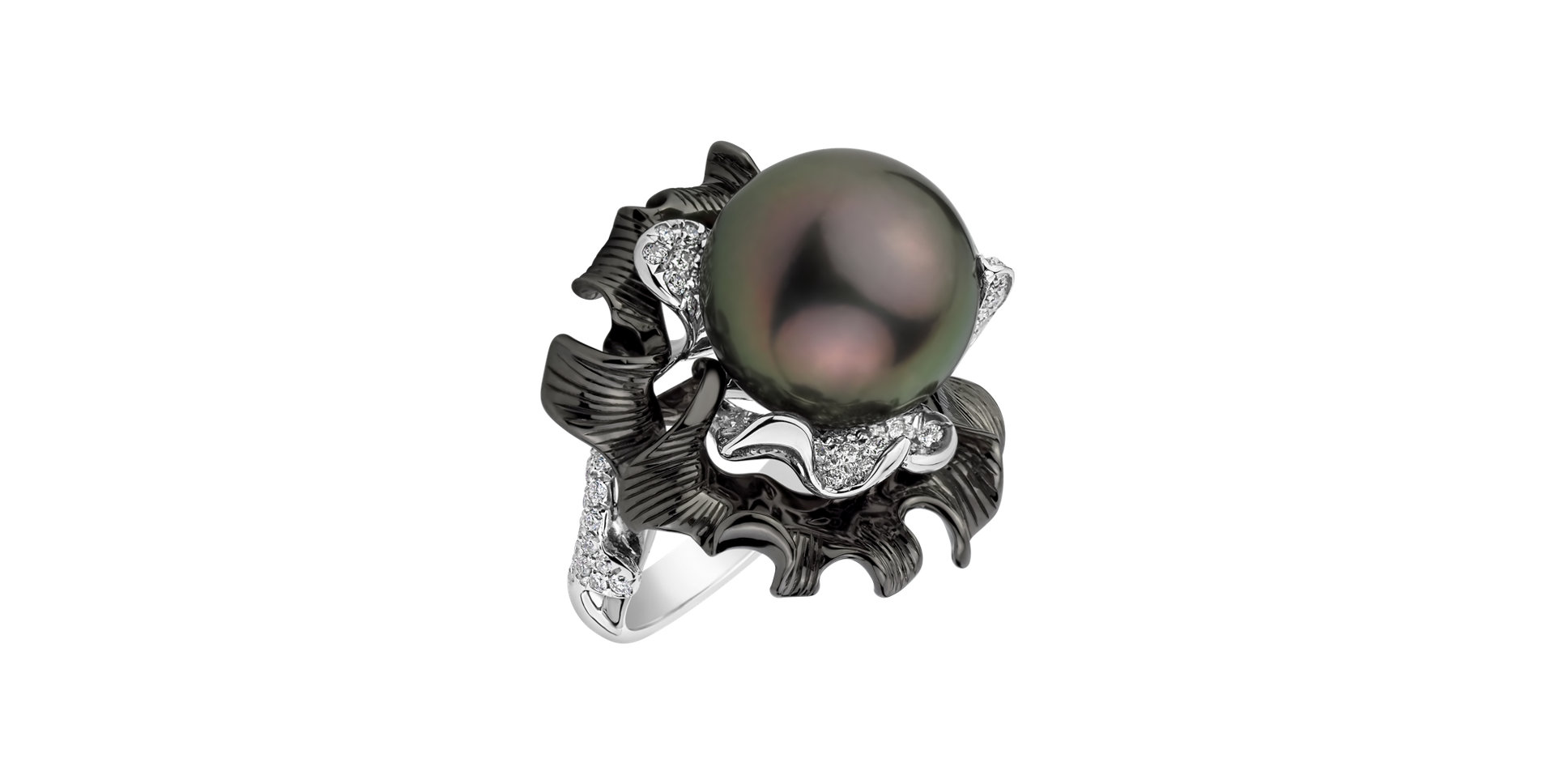 Prsteň s perlou a diamantmi Pearl Flower