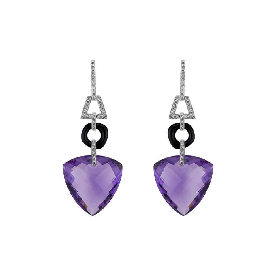 Náušnice s ametystom, diamantmi a achátom Space Song
