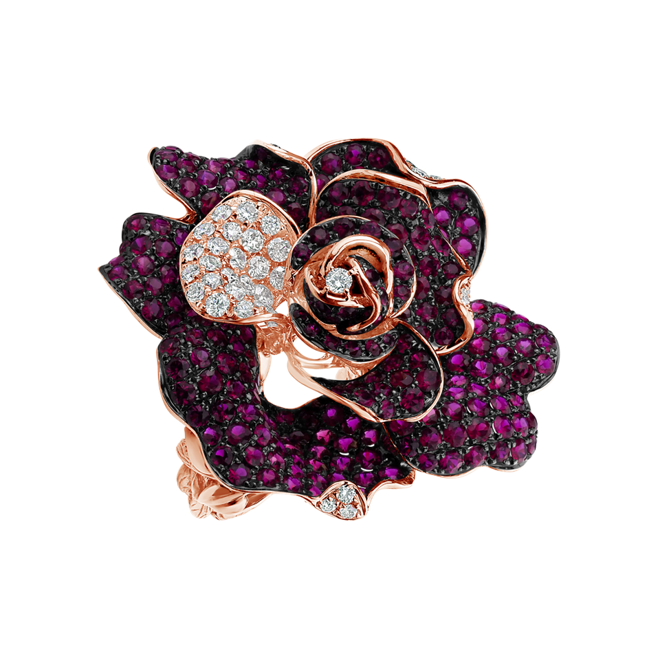 Prsteň s diamantmi a rubínmi Amazone Rose
