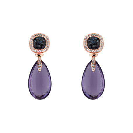 Náušnice s ametystom, diamantmi a topásom Violet Lady
