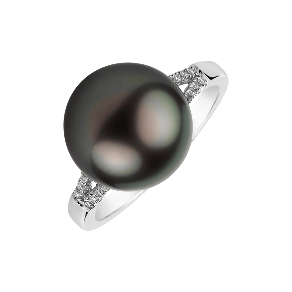 Prsteň s perlou a diamantmi Deep Dark Sea