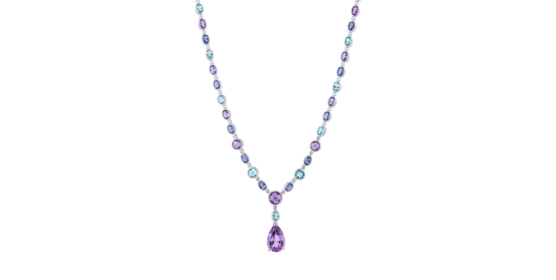 Náhrdelník s diamantmi, ametystmi, topásmi a iolitmi Violet Romance