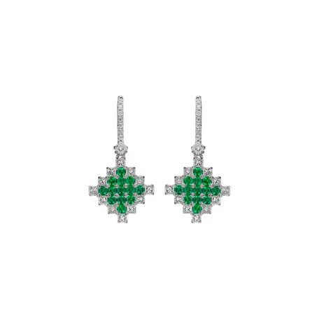 Náušnice s diamantmi a smaragdmi Dazzling Mesh
