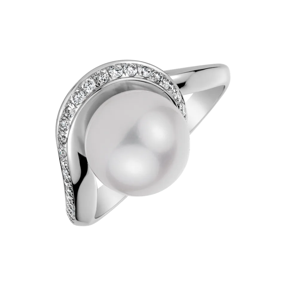 Prsteň s perlou a diamantmi Spiral Sea