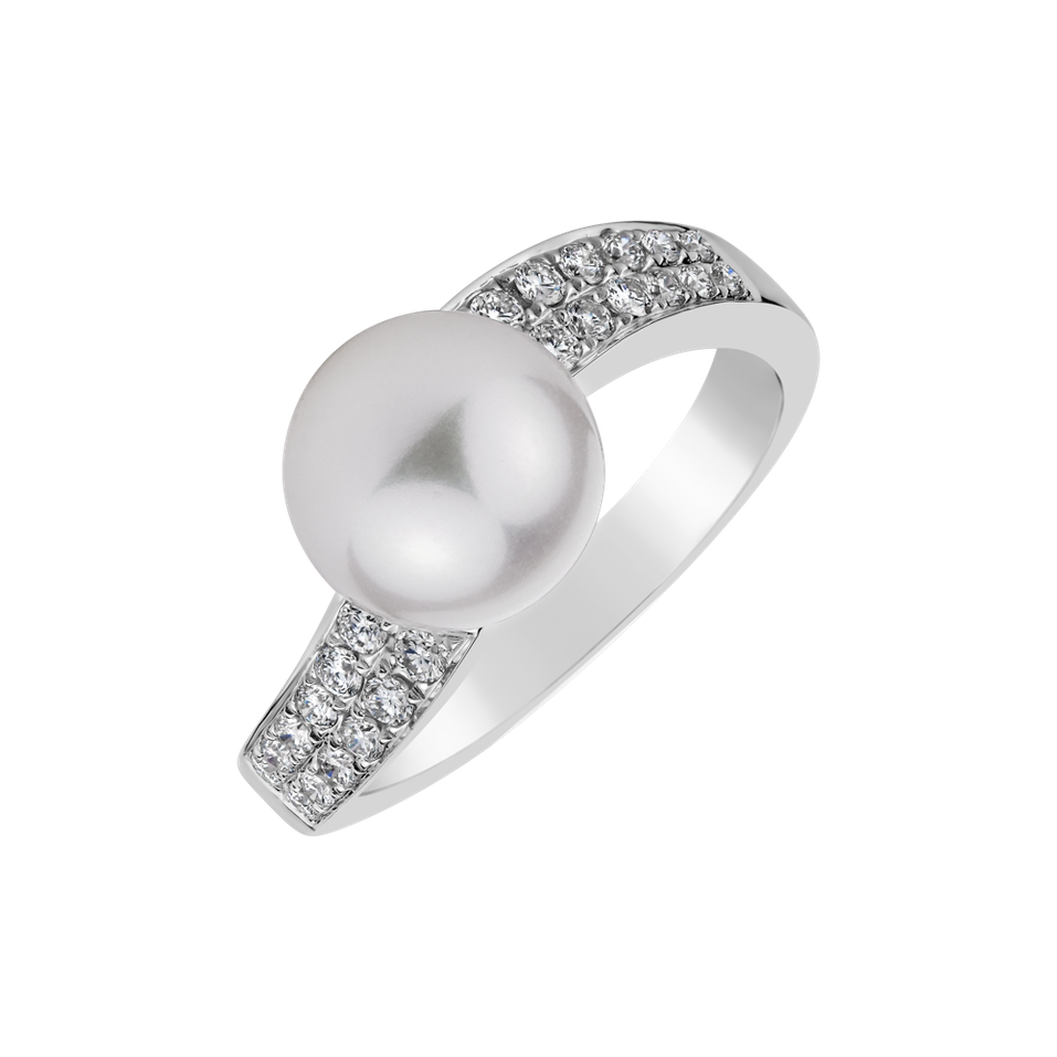 Prsteň s perlou a diamantmi Spiral Treasure