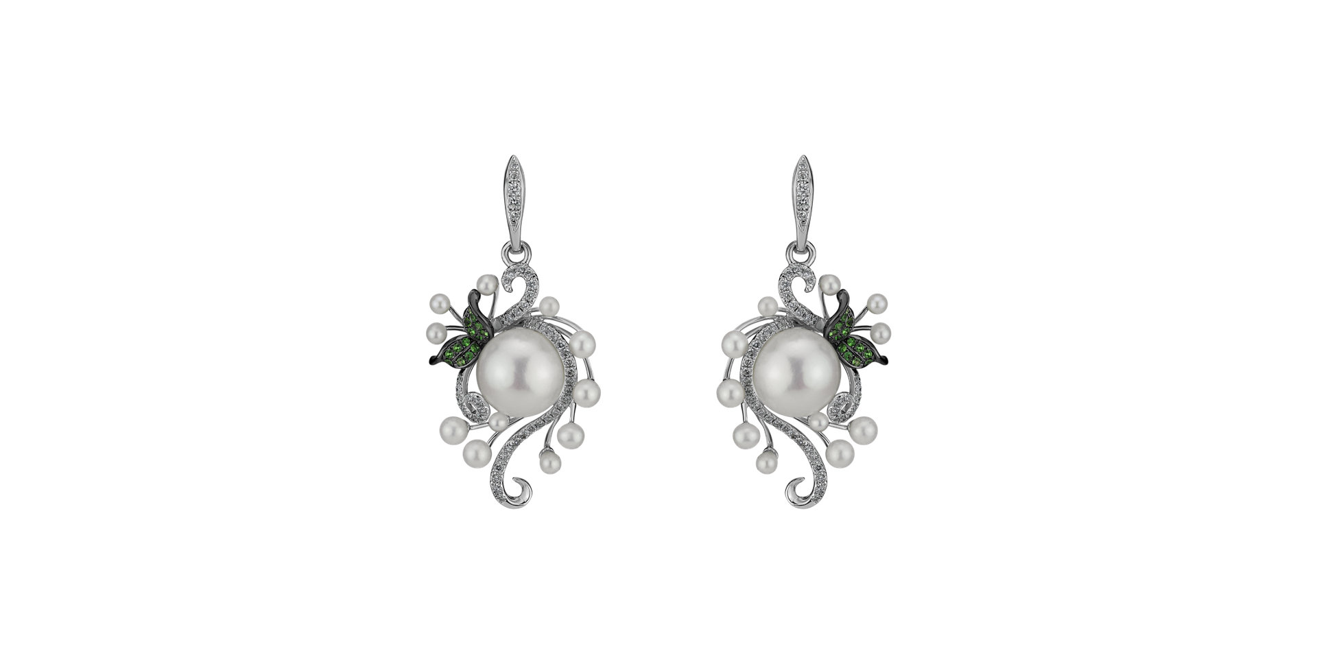 Náušnice s perlou, diamantom a granátmi Versailles Symphony