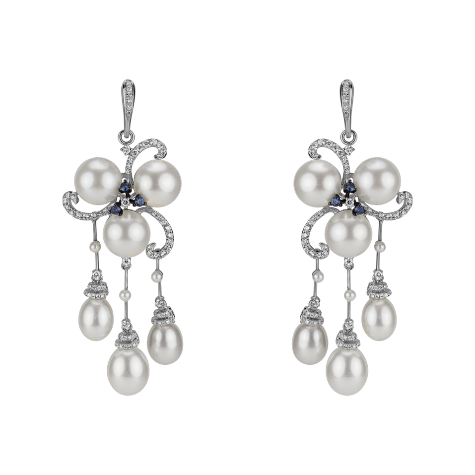 Náušnice s perlou, diamantom a zafírmi Nymph Drops