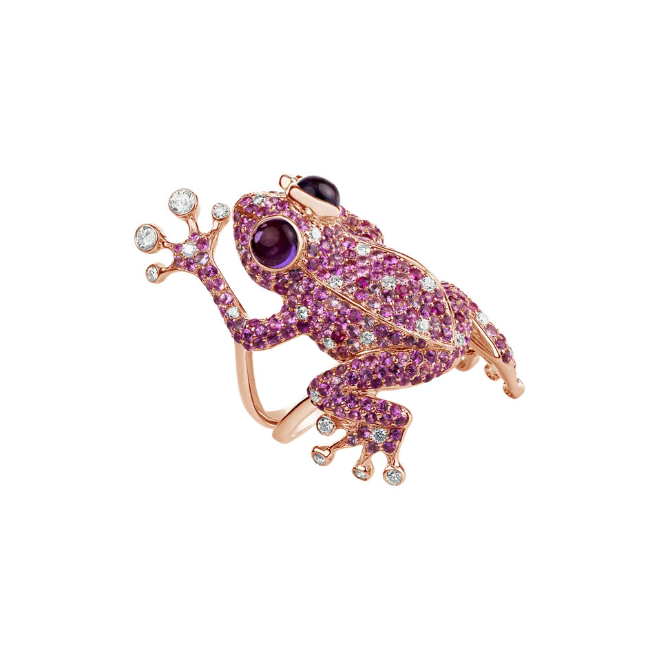 Prsteň s diamantmi, zafírmi a ametystmi Sapphire Frog