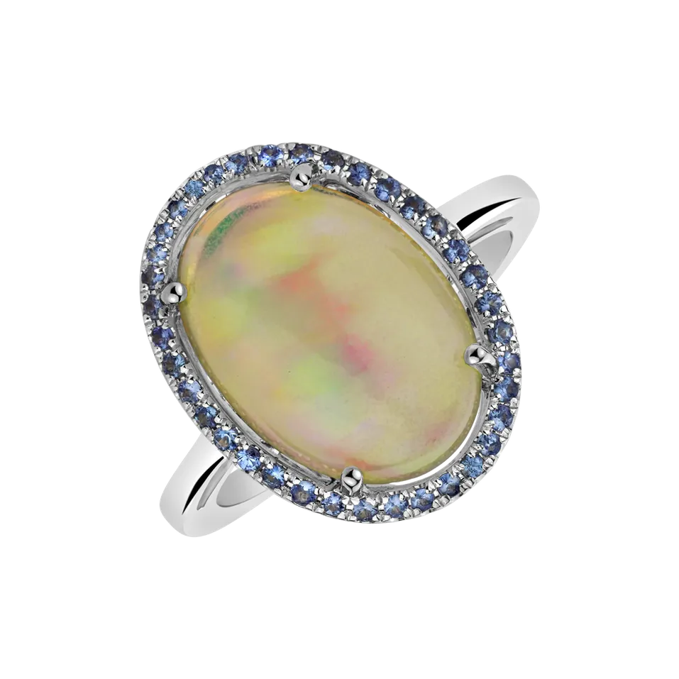 Prsteň s diamantmi, opálom a zafírmi Opal Elegance