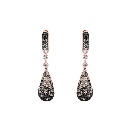 Náušnice s bielymi, hnedými a čiernymi diamantmi Festive Drops