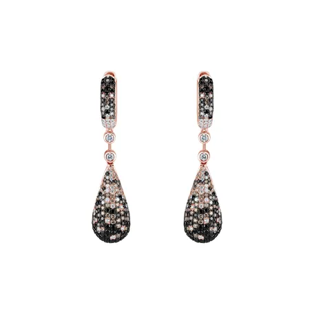 Náušnice s bielymi, hnedými a čiernymi diamantmi Festive Drops