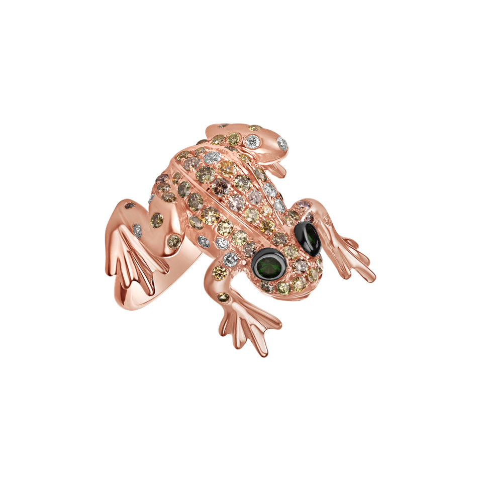 Prsteň s hnedými diamantmi a granátmi Frog Prince