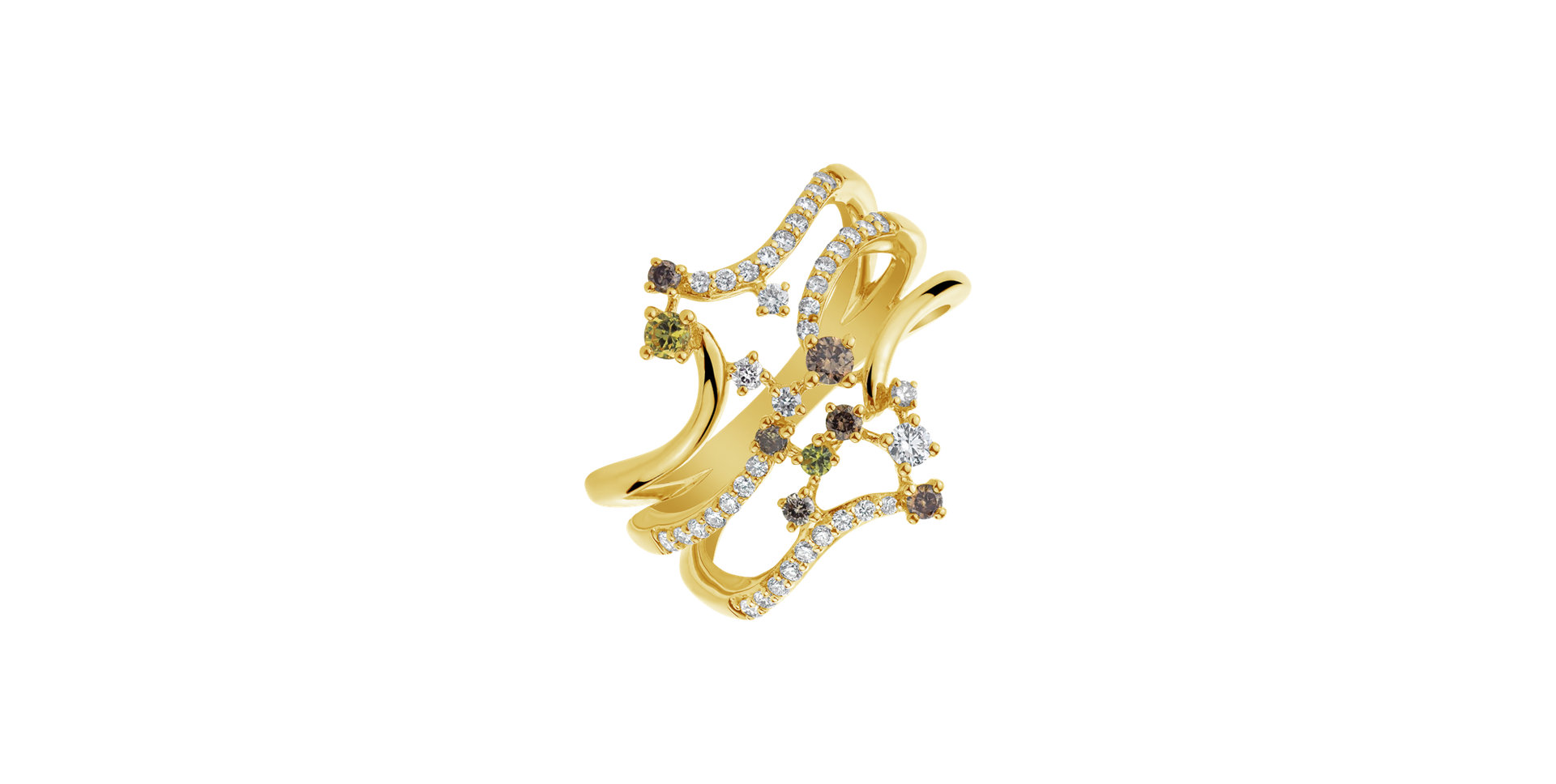 Prsteň s bielymi a hnedými diamantmi a zafírmi Solar Constellations