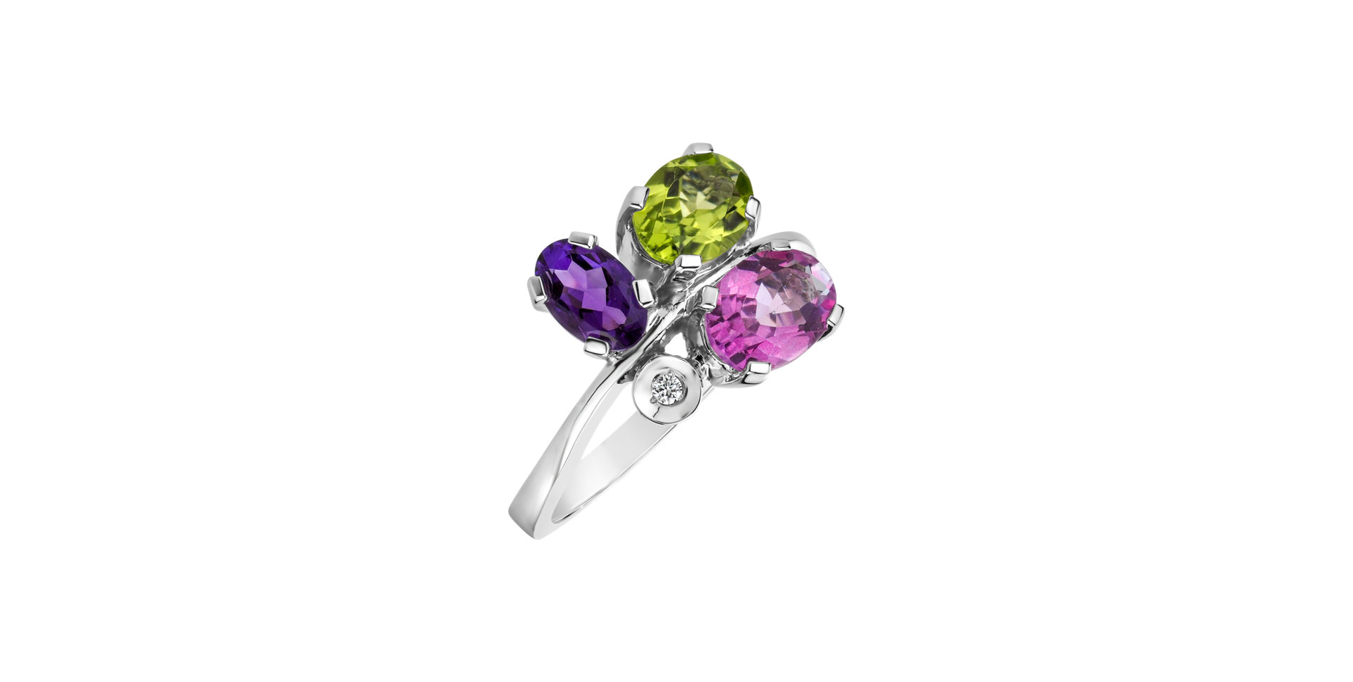 Prsteň s diamantmi, ametystom, topásom , peridotom Multicolor