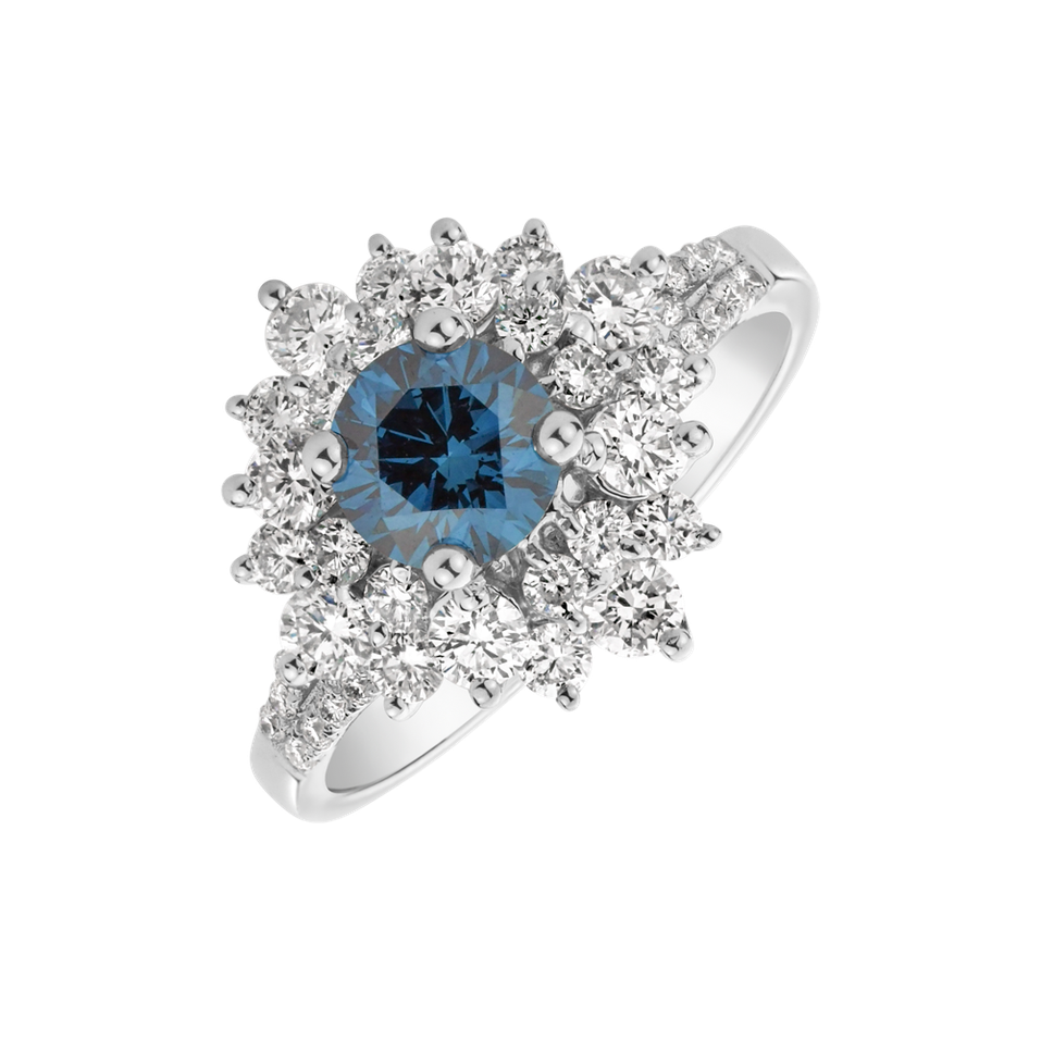 Prsteň s modrým diamantom a bielymi diamantmi Blue Bliss