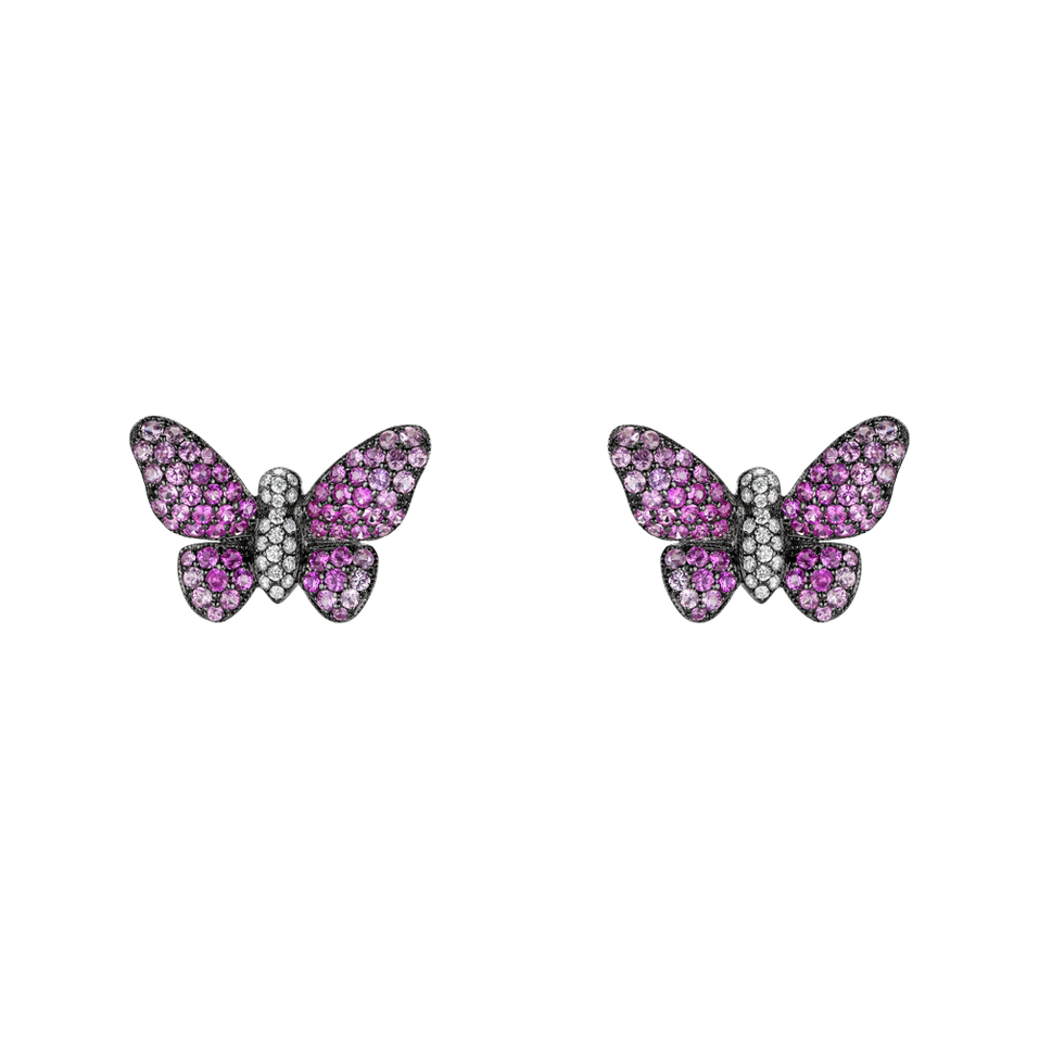 Náušnice s diamantmi a zafírmi Enticing Butterfly