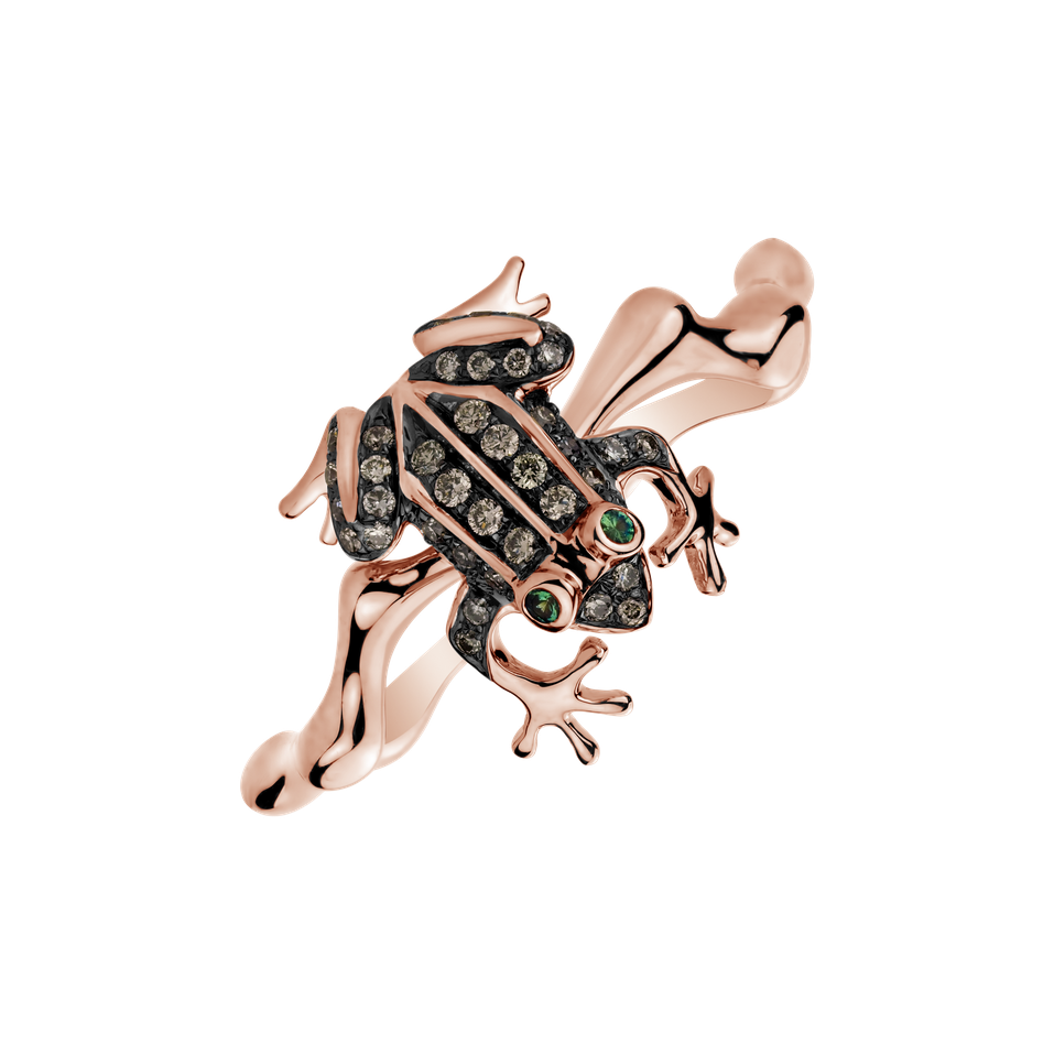 Prsteň s čiernymi diamantmi a rubínmi Noble Frog