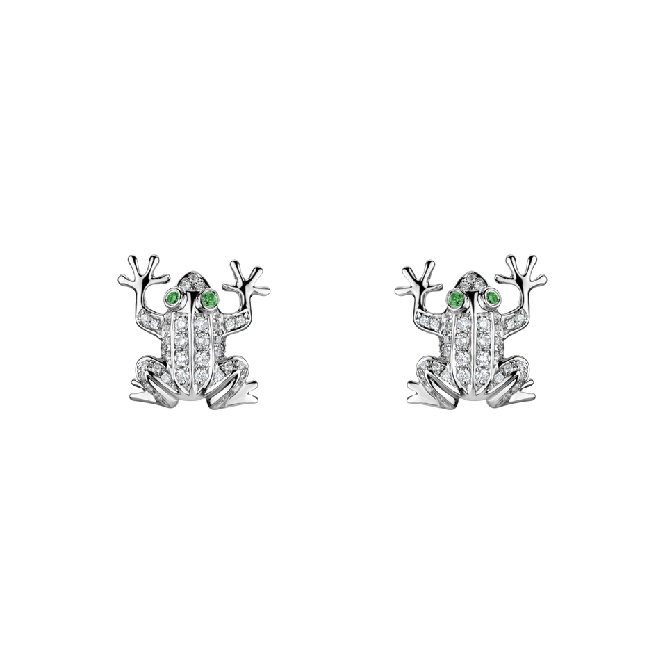 Náušnice s diamantmi a granátmi Frog Prince