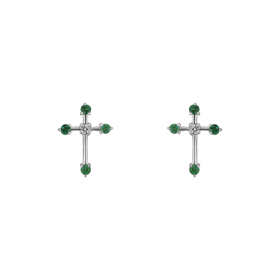 Náušnice s diamantom a smaragdmi Passion Cross