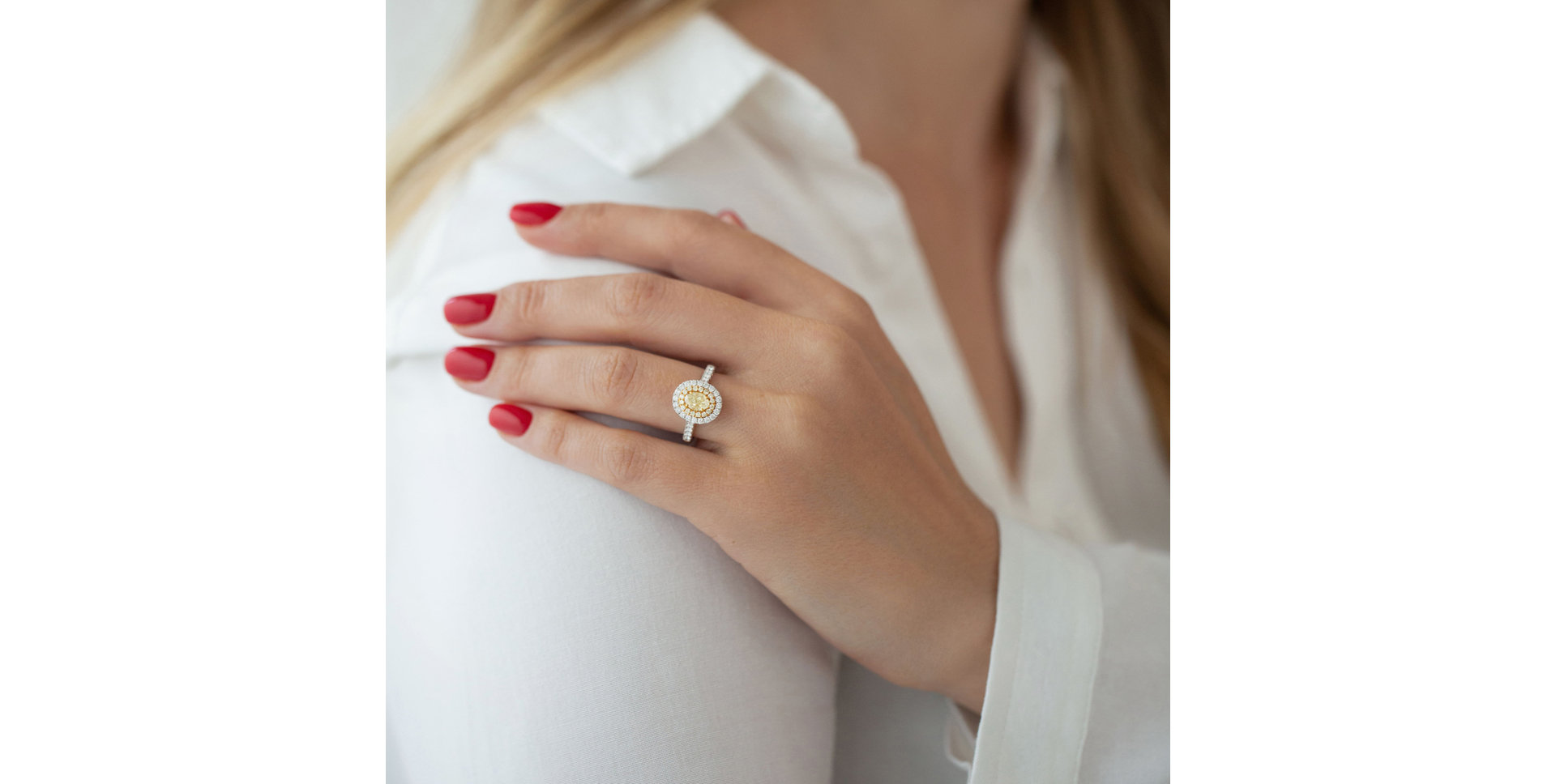 Prsteň s bielymi a žltými diamantmi Sun Galaxy