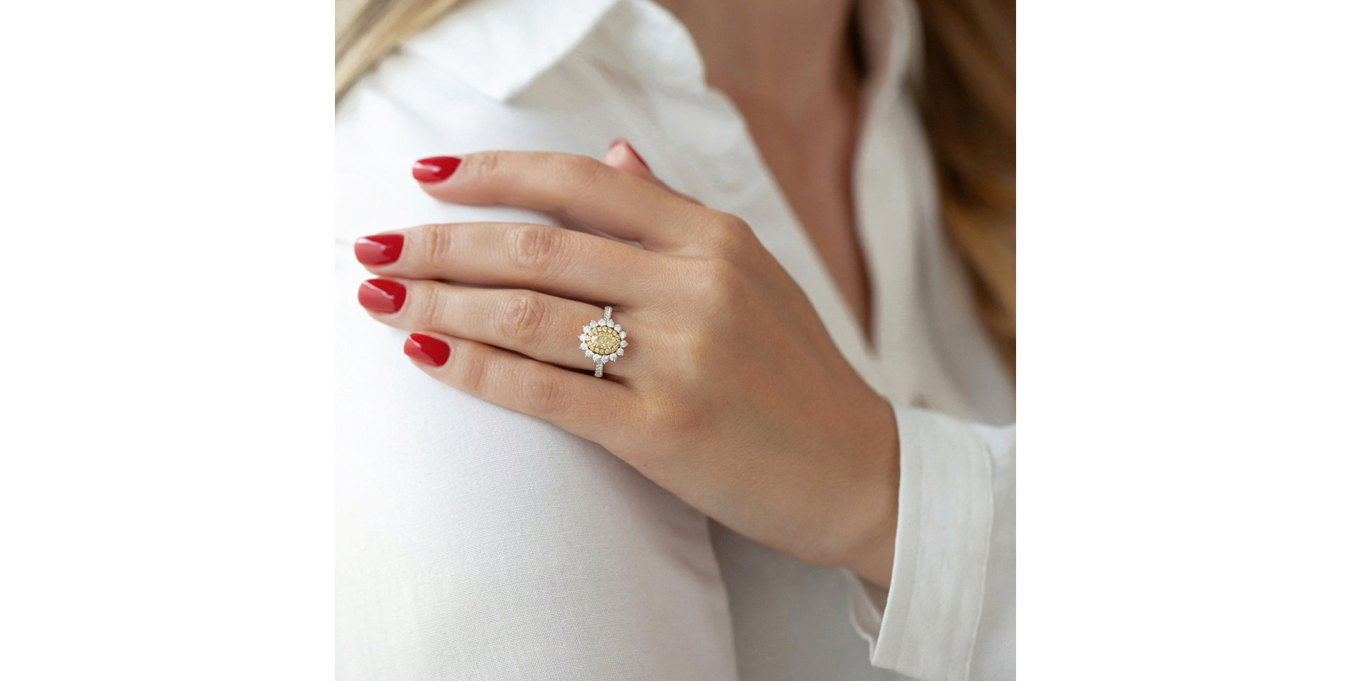 Prsteň s bielymi a žltými diamantmi Sun Flower