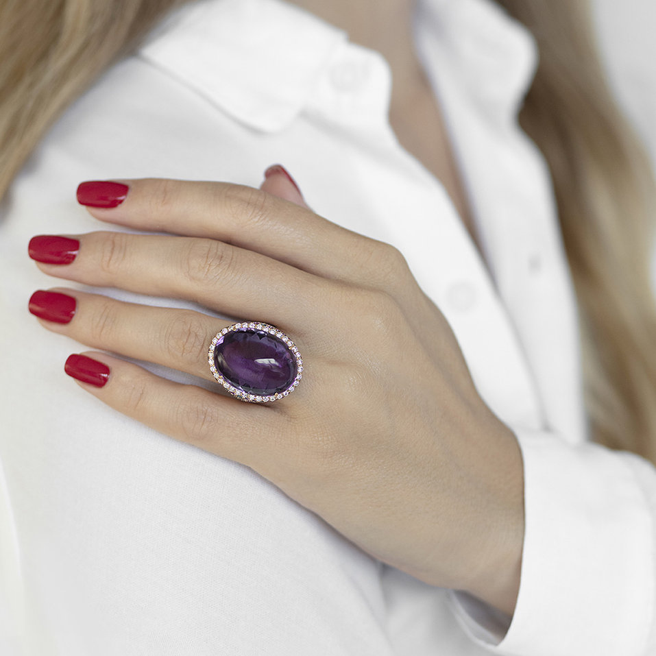Prsteň s ametystom, diamantmi a topásmi Inferno Symphony