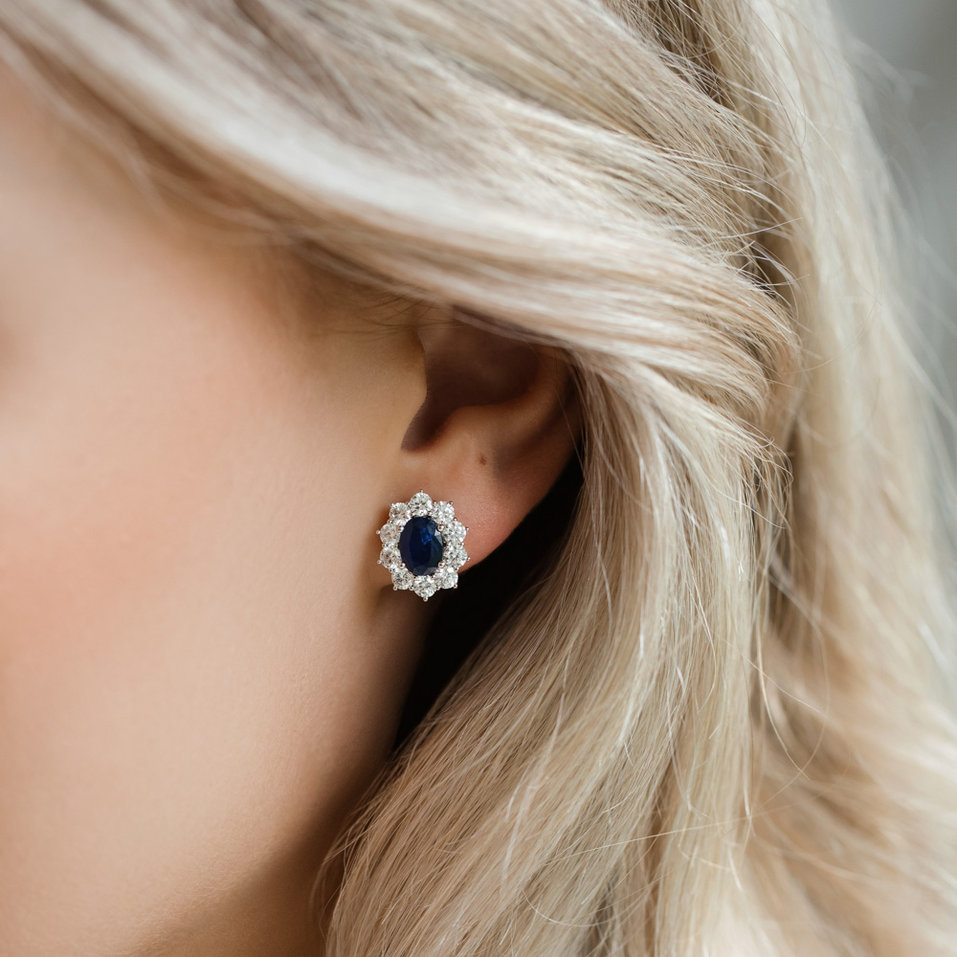 Náušnice s zafírom a diamantmi Princess Joy