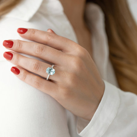 Prsteň s akvamarínom a diamantmi Luxury Embrace